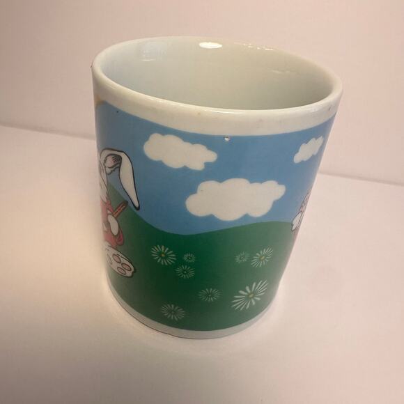 Vtg Bee International Easter Bunny Painting Egg Rainbow Coffee Mug Whimsy READ - Picture 4 of 12
